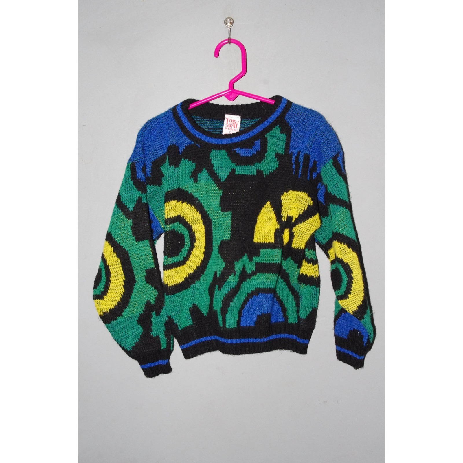 Vintage 90s Tow Away Zone Acrylic Abstract Pattern Sweater Boys 4